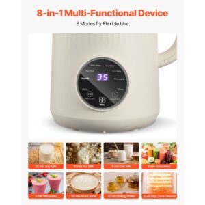 8 in 1 nut milk maker, 41 oz soy milk maker machine with 10 blades, for homemade oat, nut, soy, juice, milkshake, rice cereal, plant based beverages with self cleaning, boil water, 12 hour delay
