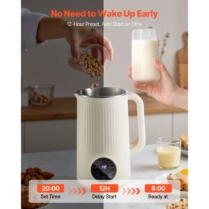 8 in 1 nut milk maker, 41 oz soy milk maker machine with 10 blades, for homemade oat, nut, soy, juice, milkshake, rice cereal, plant based beverages with self cleaning, boil water, 12 hour delay