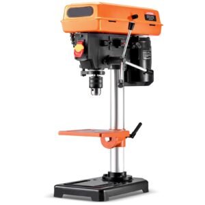 8 in Benchtop Drill Press, 2.5A Induction Motor, Tabletop Drilling Machine with 620 / 1140 / 1740 / 2340 / 3100 RPM Adjustable Speed, 0-45° Tilting Worktable, LED Work Light, for Wood Metal