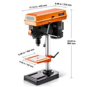 8 in benchtop drill press, 2.5a induction motor, tabletop drilling machine with 620 / 1140 / 1740 / 2340 / 3100 rpm adjustable speed, 0 45° tilting worktable, led work light, for wood metal