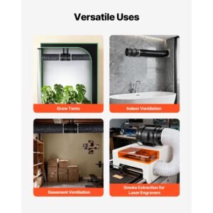 8" inline duct fan, 720 cfm ventilation exhaust fan quiet ac motor for heating cooling booster, grow tents, hydroponics