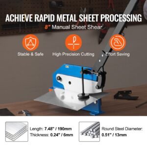 8" manual hand plate shear for metal sheet processing, hs 8 benchtop cutter with q235 material, for crafts thick steel crafting, heavy duty roll press machine for builders, diy enthusiasts