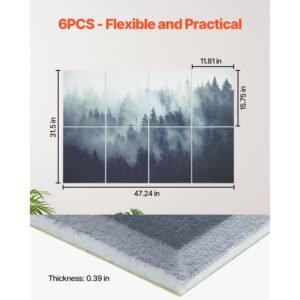 8 pack art acoustic panels, 63 x 23.62 x 0.4 inch soundproof wall tiles, self adhesive decorative sound dampening absorbing boards for home, office, studio, gaming room,theater,forest