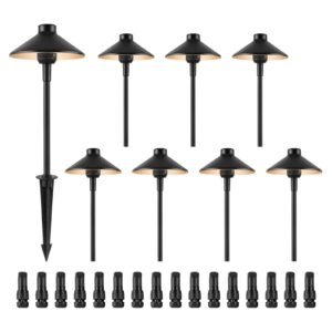 8 pack low voltage landscape path lights, 3w 210lm 12v 24vac/dc outdoor led pathway lighting, 3000k warm white walkway lights with quick connectors, ip66 waterproof for yard garden sidewalk