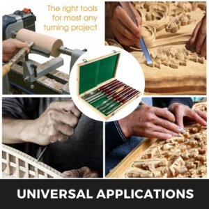 8 piece wood lathe chisel kit, hss steel blades, woodworking turning tools with wooden storage case, ideal for wood, root, and furniture carving red