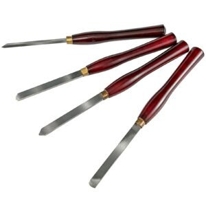 8 piece wood lathe chisel kit, hss steel blades, woodworking turning tools with wooden storage case, ideal for wood, root, and furniture carving red