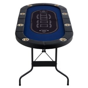 8 player foldable poker table, blackjack texas holdem poker table with padded rails and stainless steel cup holders, portable folding card board game table, 72" oval casino leisure table, blue