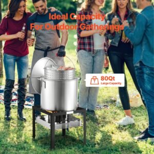 80 qt seafood boiling kit with strainer, outdoor seafood boil pot and basket, cooking set for crab crawfish lobster boiling, aluminum stockpot with 100,000 btus propane burner and steamer rack