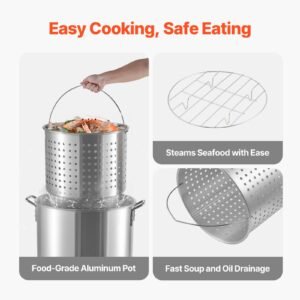 80 qt seafood boiling kit with strainer, outdoor seafood boil pot and basket, cooking set for crab crawfish lobster boiling, aluminum stockpot with 100,000 btus propane burner and steamer rack