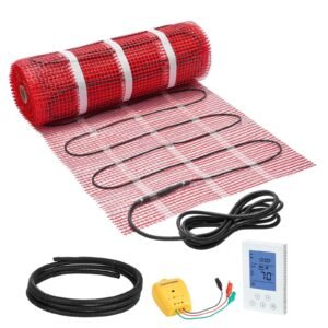 80 sqft Self-Adhesive Mesh Floor Heating Mat System, 120V Electric Radiant Heated Floor System, with Smart Control Thermostat & Alarm, Easy Installation for Tile, Stone, Vinyl