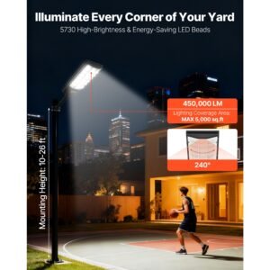 8000w solar street light outdoor, 450000lm, commercial parking lot light dusk to dawn, led flood security lamp with motion sensor, ip65 waterproof outdoor lighting, for driveway yard, 1 pack