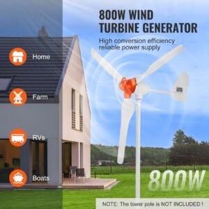 800w wind turbine generator, 12v wind turbine kit, 3 blade wind power generator with mppt controller, adjustable windward direction & 2.5m/s start wind speed, suitable for home, farm, rvs, boats