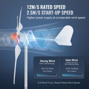 800w wind turbine generator, 12v wind turbine kit, 3 blade wind power generator with mppt controller, adjustable windward direction & 2.5m/s start wind speed, suitable for home, farm, rvs, boats
