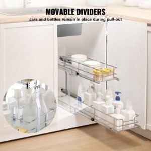 8.5"wx21"dx15"h pull out cabinet organizer, heavy duty slide out pantry shelves, steel roll out drawers, sliding drawer storage for home under sink, 10"wx22"dx18"h install size for cabinet