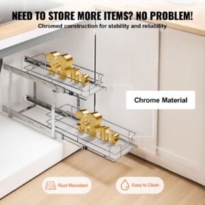 8.5"wx21"dx15"h pull out cabinet organizer, heavy duty slide out pantry shelves, steel roll out drawers, sliding drawer storage for home under sink, 10"wx22"dx18"h install size for cabinet