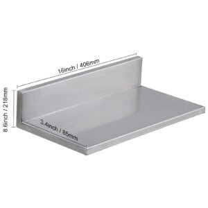 8.6" x 16" stainless steel shelf, wall mounted floating shelving with backsplash, 44 lbs load capacity commercial shelves, heavy duty storage rack for restaurant, kitchen, bar, home, and hotel