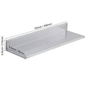 8.6" x 30" stainless steel shelf, wall mounted floating shelving with backsplash, 44 lbs load capacity commercial shelves, heavy duty storage rack for restaurant, kitchen, bar, home, and hotel