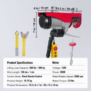 880lbs electric hoist with 14ft wired remote control, 110v electric hoist attic lift 20 40 ft lifting height for garage attic warehouse factory