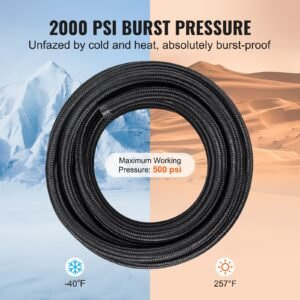 8an fuel line kit, 20 ft fuel hose kit, 0.43" nylon stainless steel braided fuel line oil/gas/diesel hose end fitting kit, with 12 pcs swivel fitting adapter kit, black