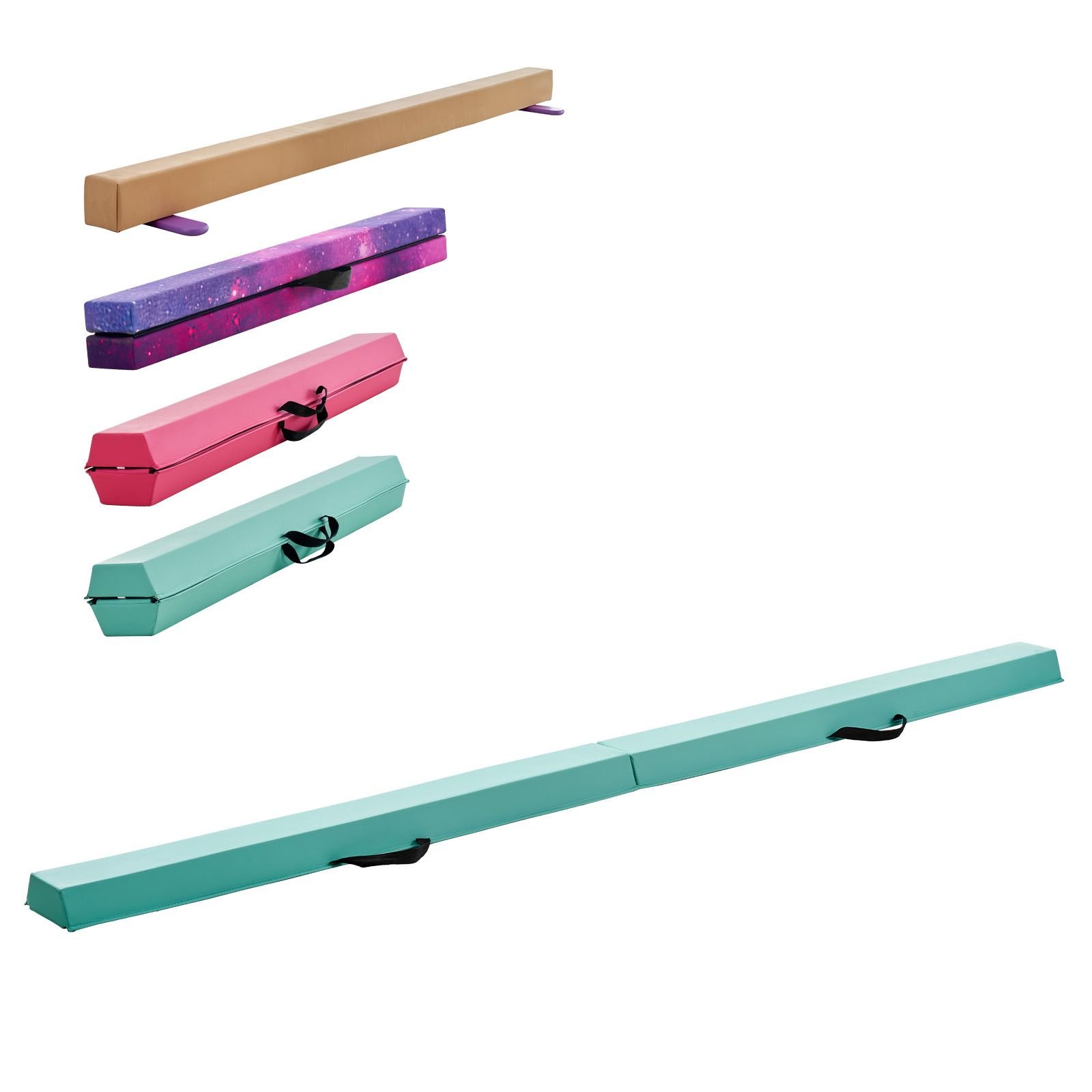 8ft folding balance beam for kids, 200lbs stable support gymnastics floor beam with non slip mats, gymnastics training equipment with anti slip bottom and carrying bag for home gym, mint green