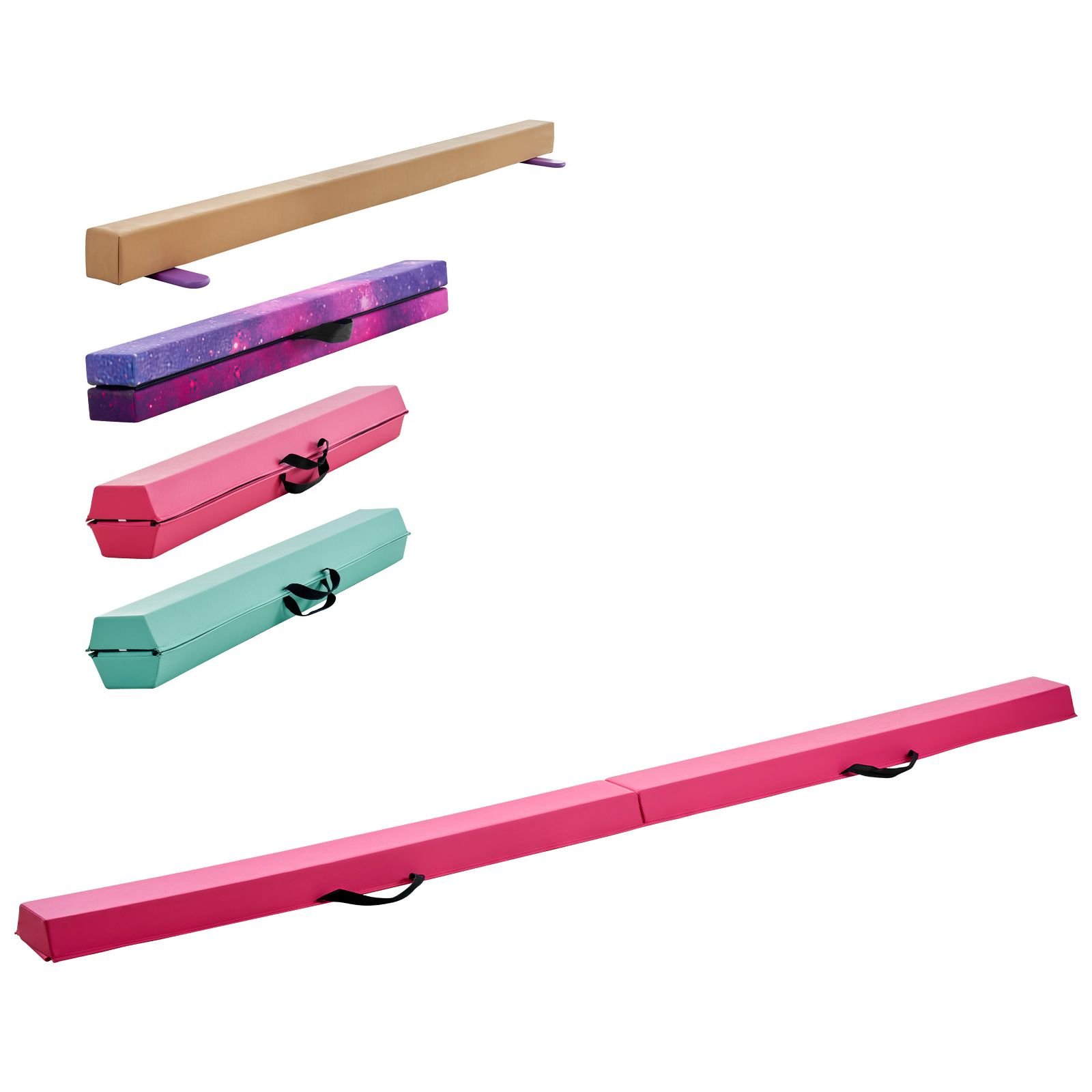 8ft folding balance beam for kids, 200lbs stable support gymnastics floor beam with non slip mats, gymnastics training equipment with anti slip bottom and carrying bag for home gym, pink