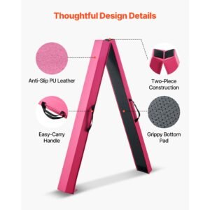 8ft folding balance beam for kids, 200lbs stable support gymnastics floor beam with non slip mats, gymnastics training equipment with anti slip bottom and carrying bag for home gym, pink