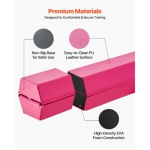 8ft folding balance beam for kids, 200lbs stable support gymnastics floor beam with non slip mats, gymnastics training equipment with anti slip bottom and carrying bag for home gym, pink