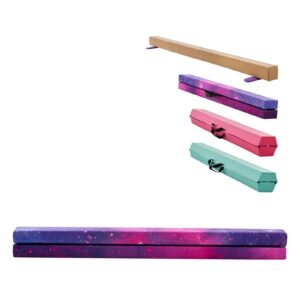 8FT Folding Balance Beam for Kids, 300LBS Stable Support Gymnastics Floor Beam with Non-Slip Mat, Wood-Core Gymnastics Training Equipment with Anti-Slip Bottom & Carry Bag for Home Gym, Galaxy