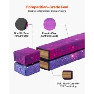8ft folding balance beam for kids, 300lbs stable support gymnastics floor beam with non slip mat, wood core gymnastics training equipment with anti slip bottom & carry bag for home gym, galaxy