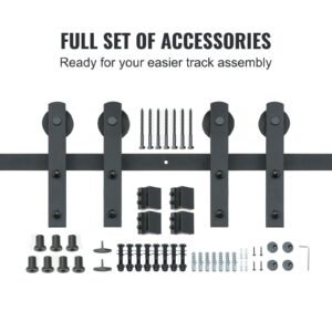 8ft sliding barn door hardware kit, 330lbs heavy duty barn door track kit for double doors, fit 3.7 4.3ft total wide and 1.3" 1.8" thick 2 door panel, with smooth & silent pulley (i shape)