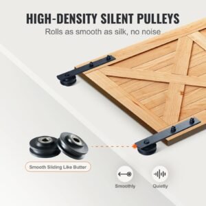 8ft sliding barn door hardware kit, 330lbs heavy duty barn door track kit for double doors, fit 3.7 4.3ft total wide and 1.3" 1.8" thick 2 door panel, with smooth & silent pulley (i shape)