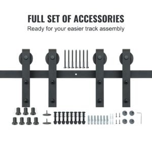 8ft sliding barn door hardware kit, 330lbs heavy duty barn door track kit for double doors, fit 3.7 4.3ft total wide and 1.3" 1.8" thick 2 door panel, with smooth & silent pulley (j shape)