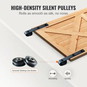 8ft sliding barn door hardware kit, 330lbs heavy duty barn door track kit for double doors, fit 3.7 4.3ft total wide and 1.3" 1.8" thick 2 door panel, with smooth & silent pulley (j shape)