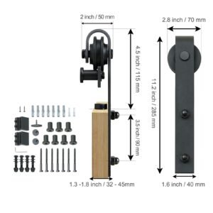 8ft sliding barn door hardware kit, 330lbs loading heavy duty barn door track kit for single door, fit 3.7 4.3ft wide and 1.3" 1.8" thick door panel, with smooth & silent pulley (j shape)