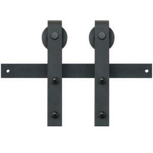 8ft sliding barn door hardware kit, 330lbs loading heavy duty barn door track kit for single door, fit 3.7 4.3ft wide and 1.3" 1.8" thick door panel, with smooth & silent pulley (j shape)