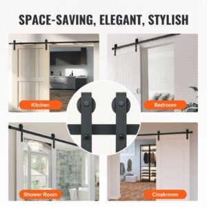 8ft sliding barn door hardware kit, 330lbs loading heavy duty barn door track kit for single door, fit 3.7 4.3ft wide and 1.3" 1.8" thick door panel, with smooth & silent pulley (j shape)