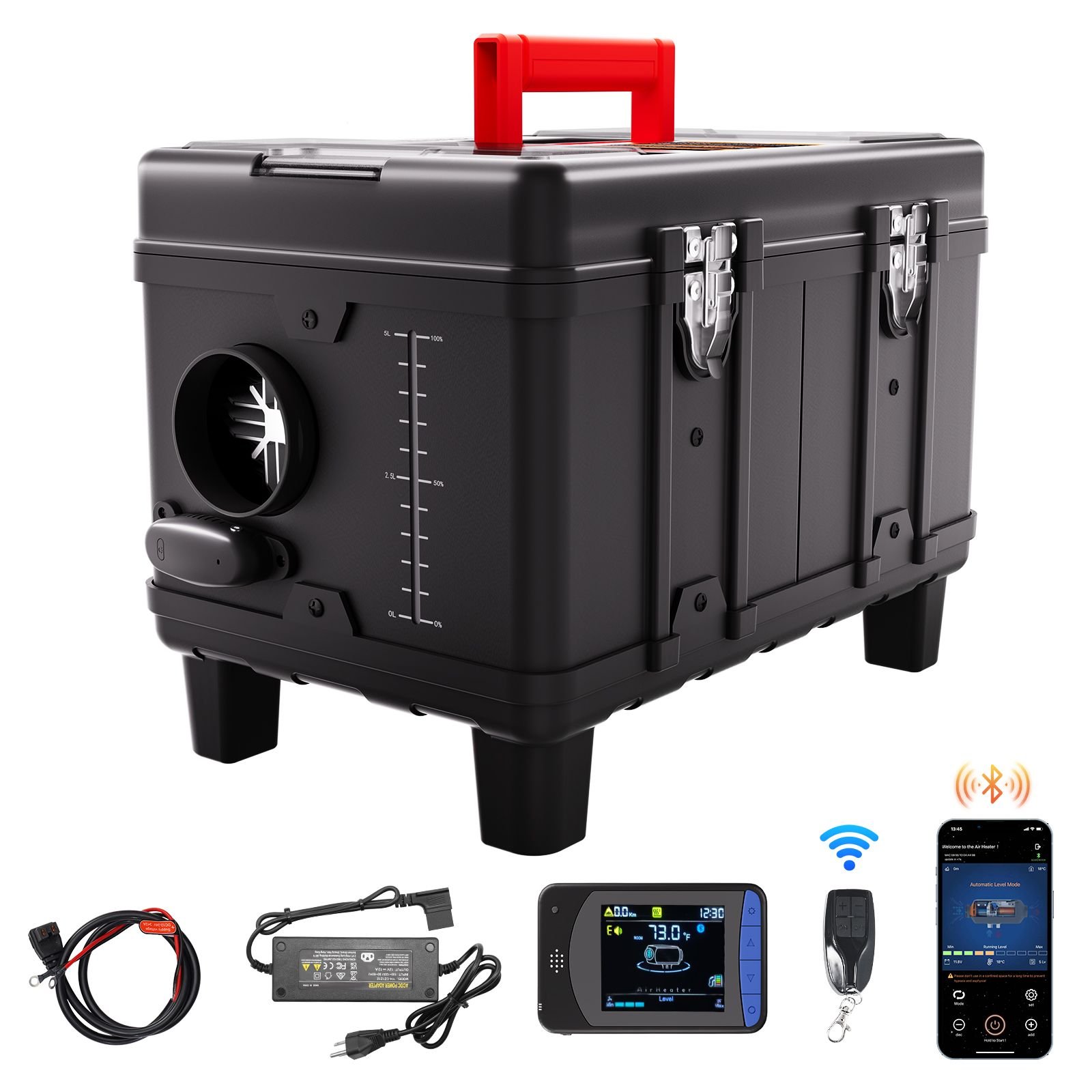 8kw diesel heater, 12v/24v all in one diesel air heater, with bluetooth app control, remote control and display screen, co alarm, fast heating portable diesel heater for vehicles and garage