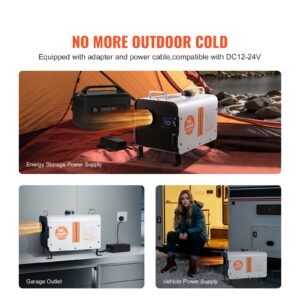 8kw diesel heater, 12v/24v all in one diesel air heater, with bluetooth app control, remote control and display screen, co alarm, fast heating portable diesel heater for vehicles and outdoors