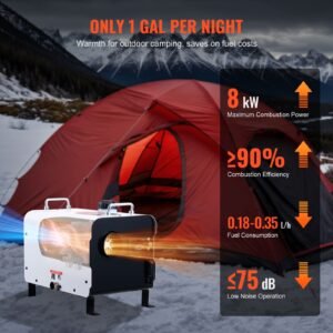 8kw diesel heater, 12v/24v all in one diesel air heater, with bluetooth app control, remote control and display screen, co alarm, fast heating portable diesel heater for vehicles and outdoors