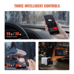 8kw diesel heater, 12v/24v all in one diesel air heater, with bluetooth app control, remote control and display screen, co alarm, fast heating portable diesel heater for vehicles and outdoors