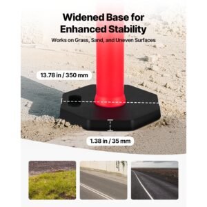 9 pack traffic delineator posts, 48 inches traffic safety cones with weighted base and reflective strips, heavy duty delineator posts for construction site, parking lot, crowd control, red