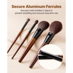 9 piece makeup brush set for foundation blending eyeshadow, professional makeup brush kit with soft natural wool & vegan synthetic bristles, ergonomic wood handle, travel friendly storage bag