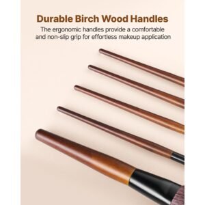 9 piece makeup brush set for foundation blending eyeshadow, professional makeup brush kit with soft natural wool & vegan synthetic bristles, ergonomic wood handle, travel friendly storage bag
