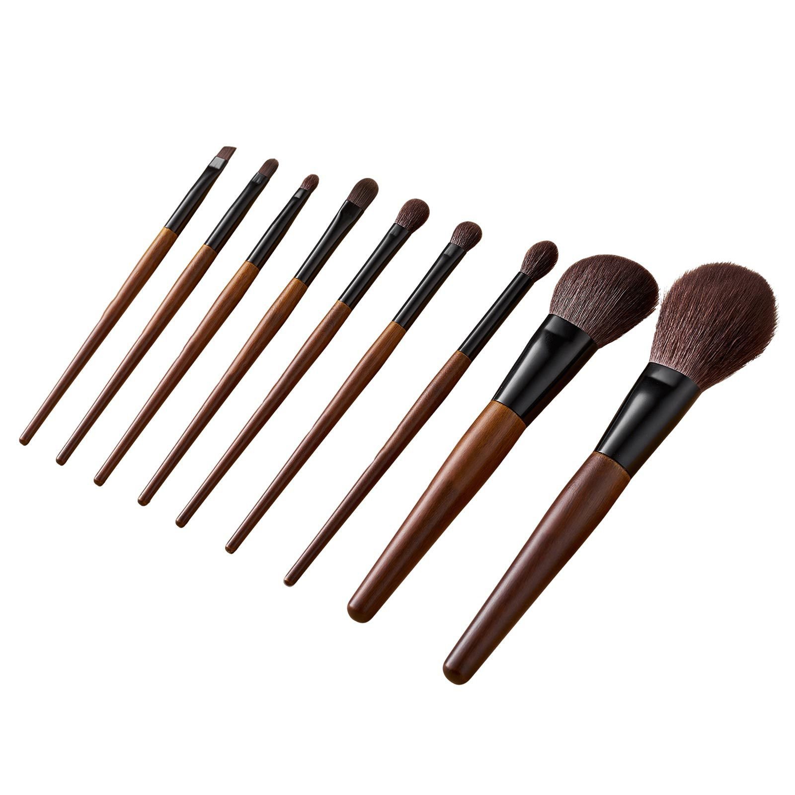 9 piece makeup brush set for foundation blending eyeshadow, professional makeup brush kit with soft natural wool & vegan synthetic bristles, ergonomic wood handle, travel friendly storage bag