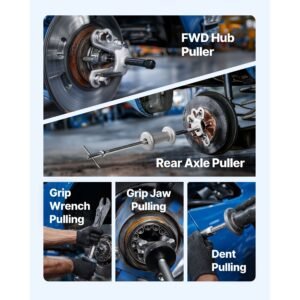 9 way slide hammer puller set, 15pcs front wheel hub bearing remover & rear wheel axle hub dent shaft puller tool kit, axle bearing puller tool kit and slide hammer remover set with carry box