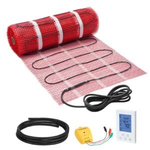 90 sqft Self-Adhesive Mesh Floor Heating Mat System, 120V Electric Radiant Heated Floor System, with Smart Control Thermostat & Alarm, Easy Installation for Tile, Stone, Vinyl