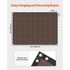 90% sun shade cloth, 10 x 12 ft pergola shade cover with stainless steel grommets, sun shades canopy privacy screen with 140 gsm hdpe material, for outdoor, patio, garden, and backyard (brown)