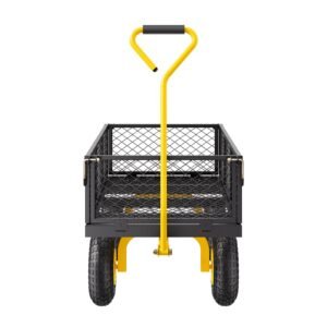 900 lbs heavy duty steel garden cart, garden wagon cart on wheels, outdoor metal yard utility wagon carts with 10" tires and mesh removable sides(convert to flatbed) and 180°rotating handle