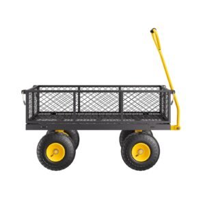 900 lbs heavy duty steel garden cart, garden wagon cart on wheels, outdoor metal yard utility wagon carts with 10" tires and mesh removable sides(convert to flatbed) and 180°rotating handle