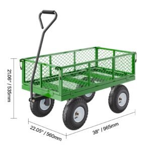 900 lbs steel garden cart on wheels, heavy duty pullable garden wagon yard cart, outdoor metal utility wagon with 10" tires and mesh removable sides(convert to flatbed), and 180°rotating handle